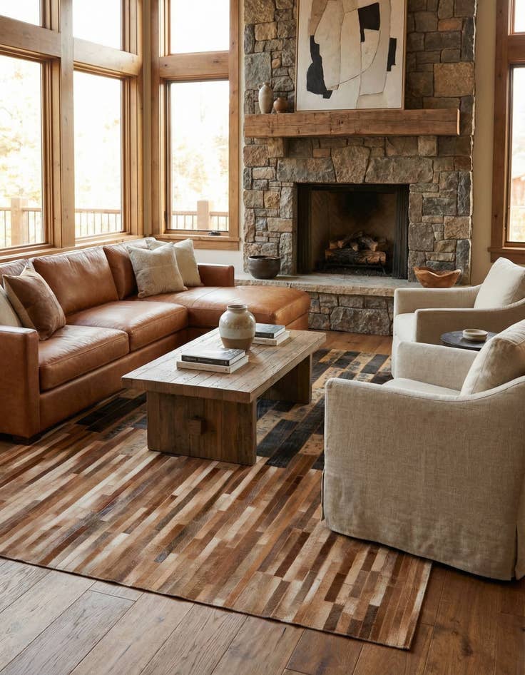 Detail image of 5' x 7' 10 Cowhide Leather Rug