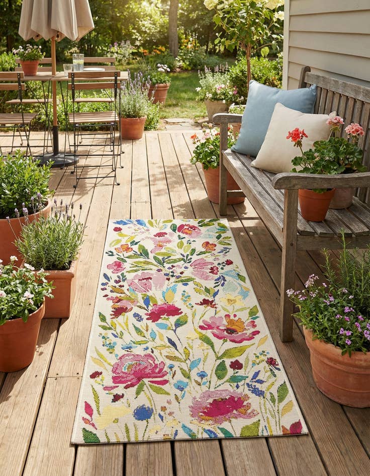 Detail image of 2' x 4'  Washable Botanical Indoor / Outdoor Runner Rug