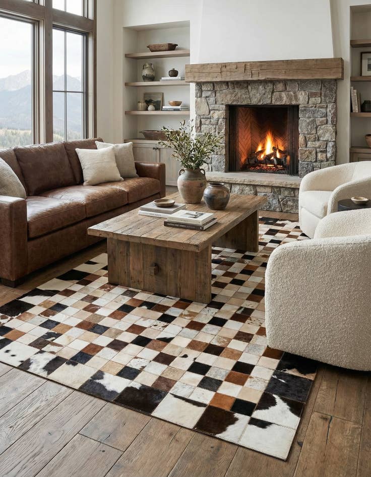 Detail image of 5' 1 x 8' Cowhide Leather Rug