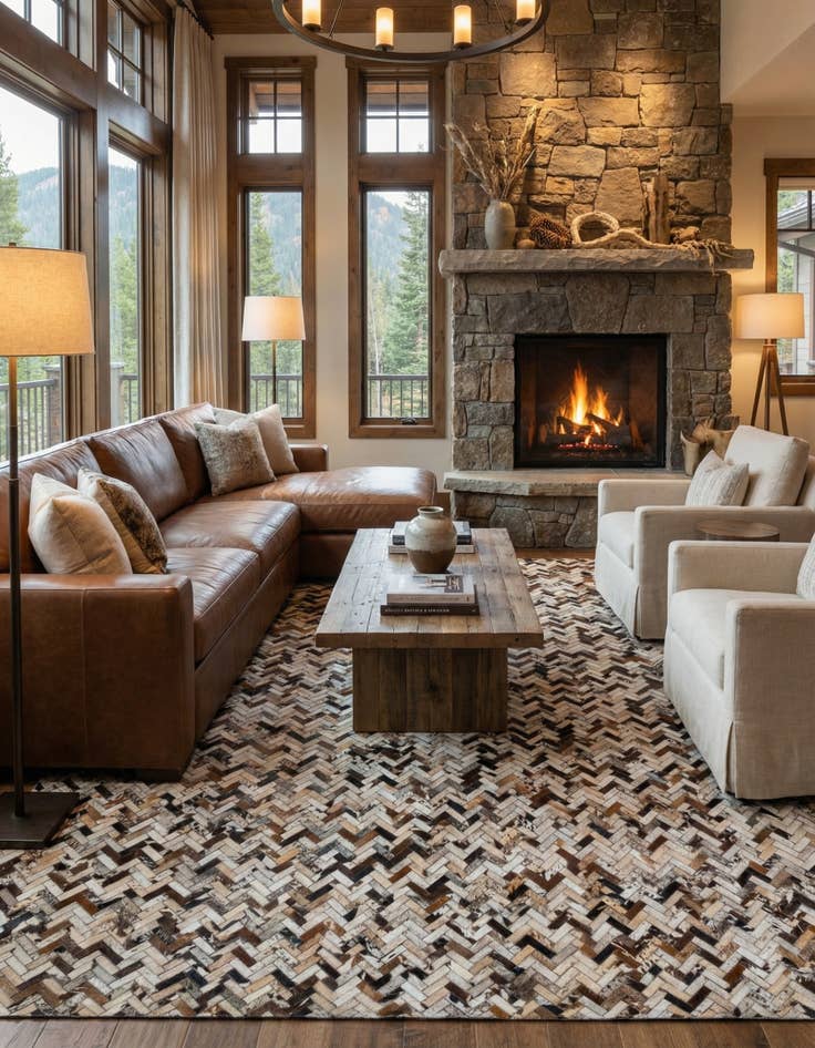 Detail image of  8' 2 x 9' 10 Cowhide Leather Rug