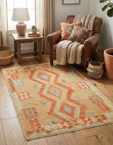 3' 4 x 5' Hand Woven Kilim Waziri Wool Rug