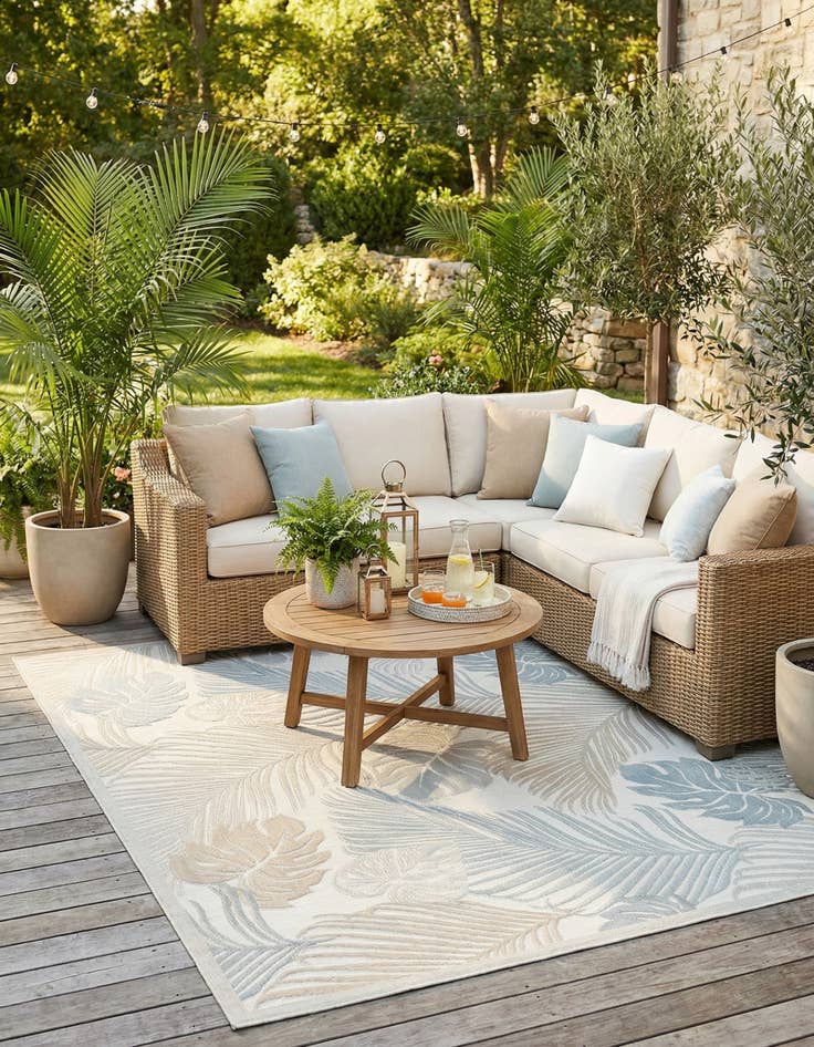 Detail image of  8' 2 x 10'  Washable Botanical Indoor / Outdoor Rug