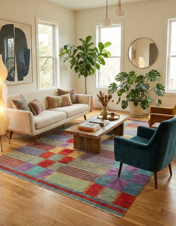 6' 7 x 9' 9 Hand Woven Kilim Modern Wool Rug