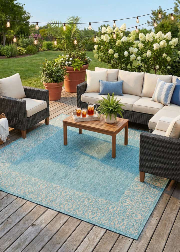 10' 8 x 10' 8 Easy-Clean Border Indoor / Outdoor Square Rug
