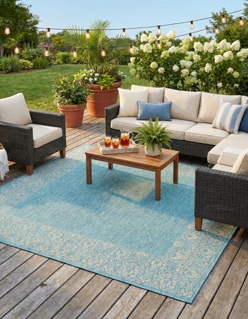 10' 8 x 10' 8 Easy-Clean Border Indoor / Outdoor Square Rug