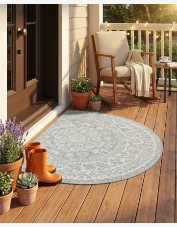 Light Gray Easy-Clean Aztec Indoor / Outdoor Hearth Rug