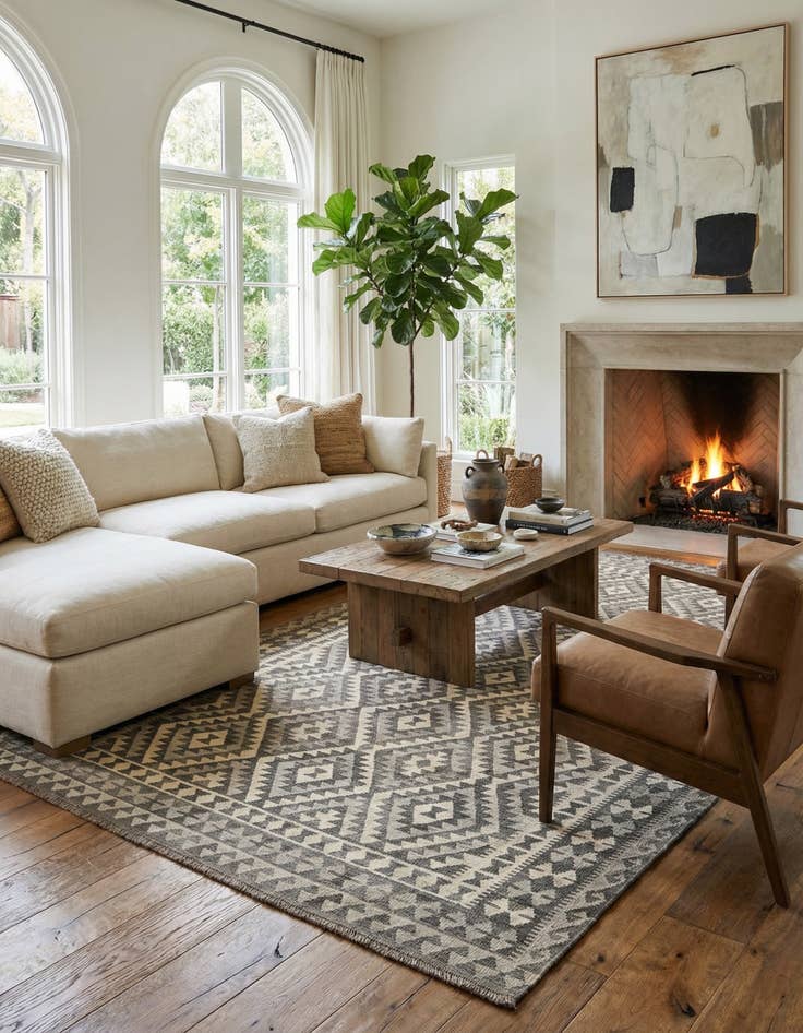 Detail image of 6' 5 x 9' 10  Hand Woven Kilim Maymana Wool Rug