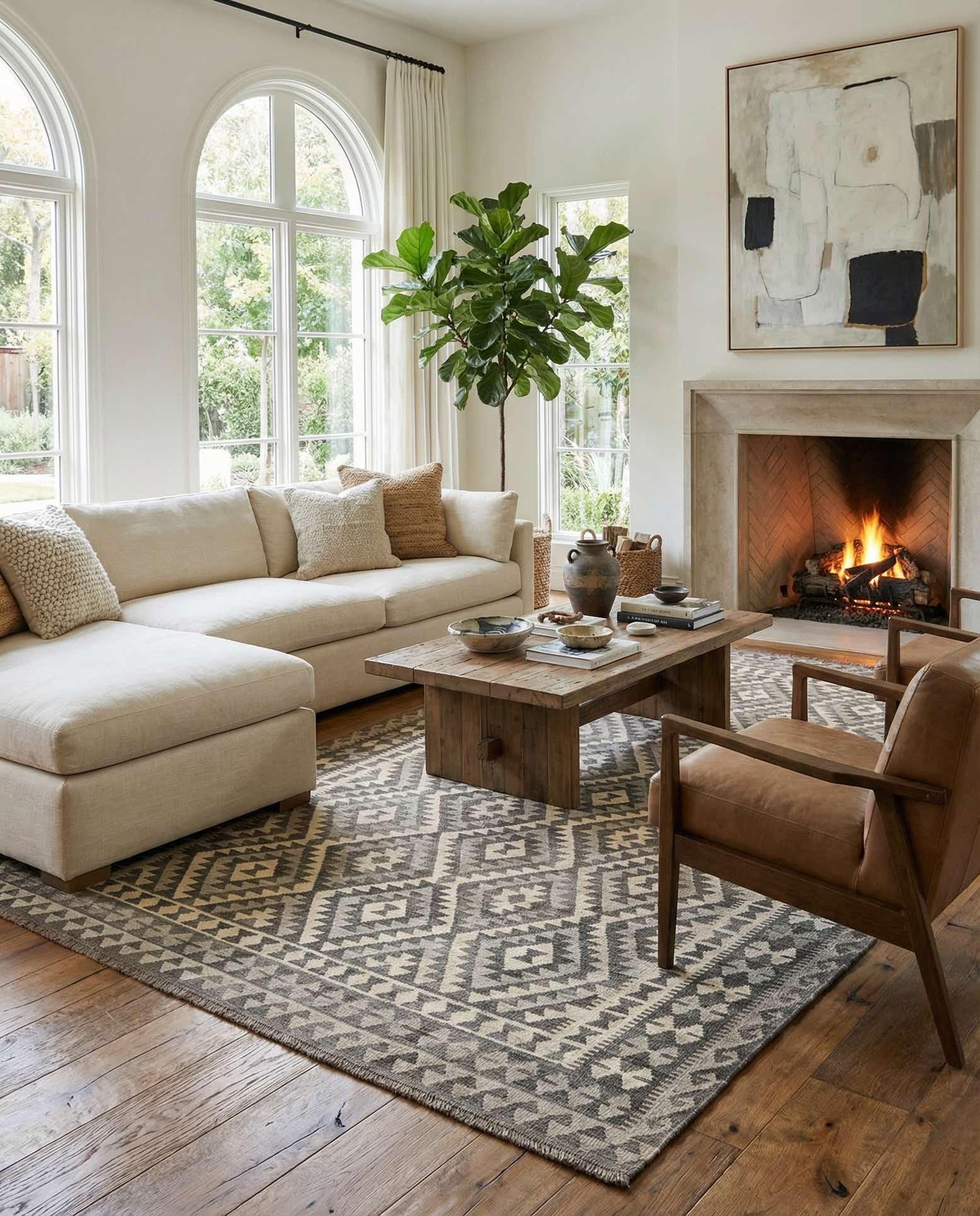 6' 5 x 9' 10 Hand Woven Kilim Maymana Wool Rug