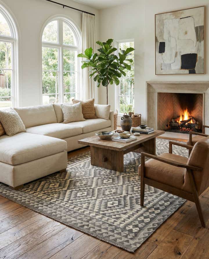 6' 5 x 9' 10 Hand Woven Kilim Maymana Wool Rug