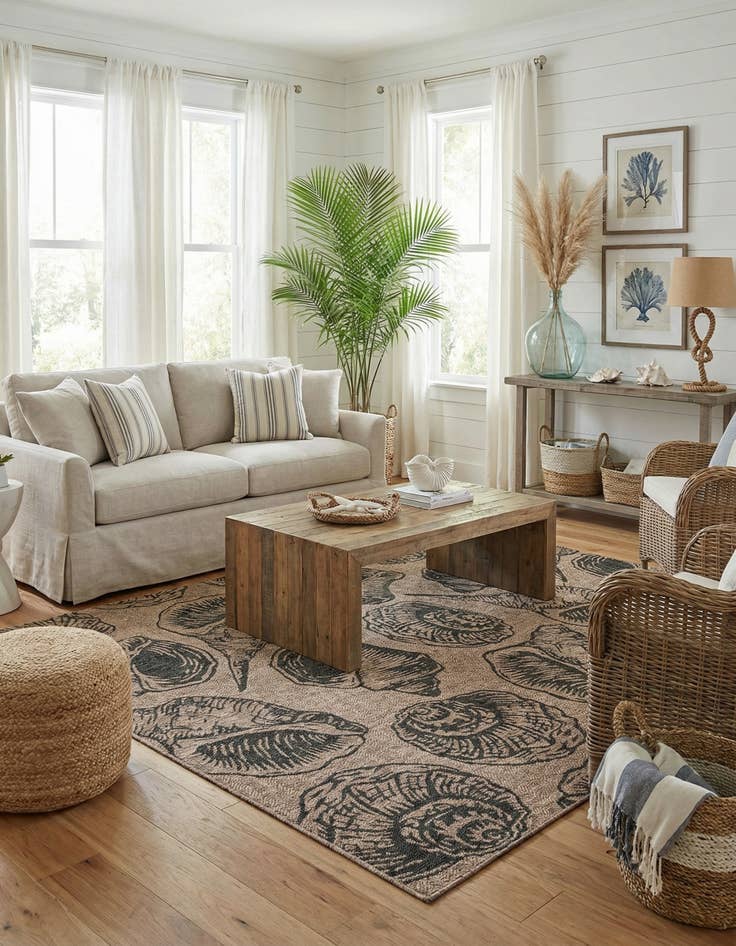 Detail image of  7' 10 x 10'  Washable Coastal Indoor / Outdoor Rug