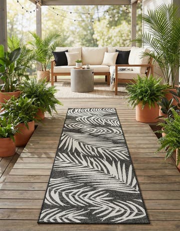 Charcoal Easy-Clean Botanical Indoor / Outdoor Runner Rug