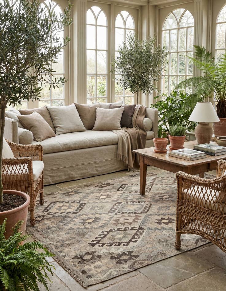 Detail image of 5' 11 x 7' 7  Hand Woven Kilim Maymana Wool Rug