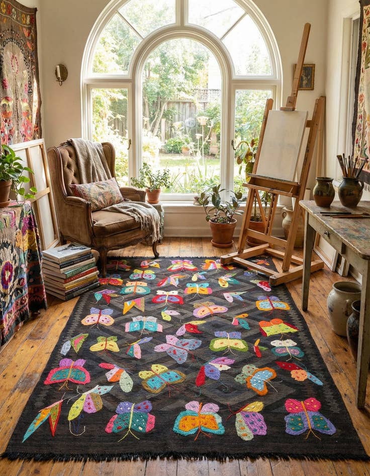 Detail image of 4' 8 x 6' 4  Hand Woven Kilim Suzani Wool Rug