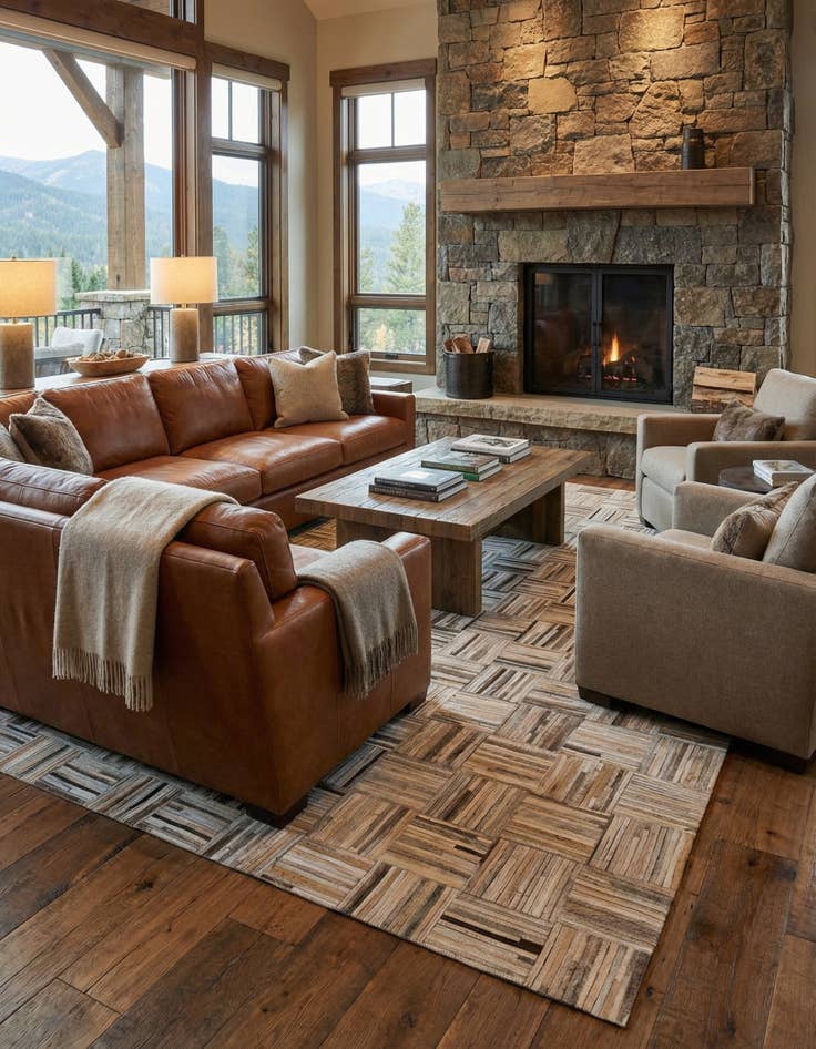 Detail image of  4' 10 x 7' 9 Cowhide Leather Rug