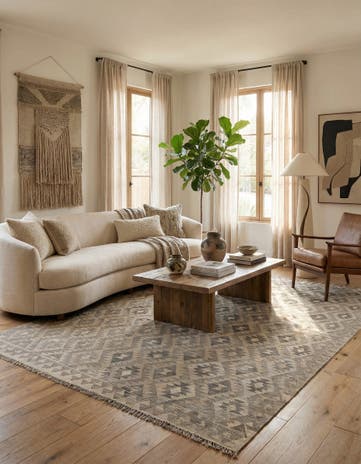 6' 8 x 9' 10 Hand Woven Kilim Maymana Wool Rug