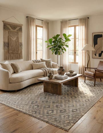 6' 8 x 9' 10 Hand Woven Kilim Maymana Wool Rug