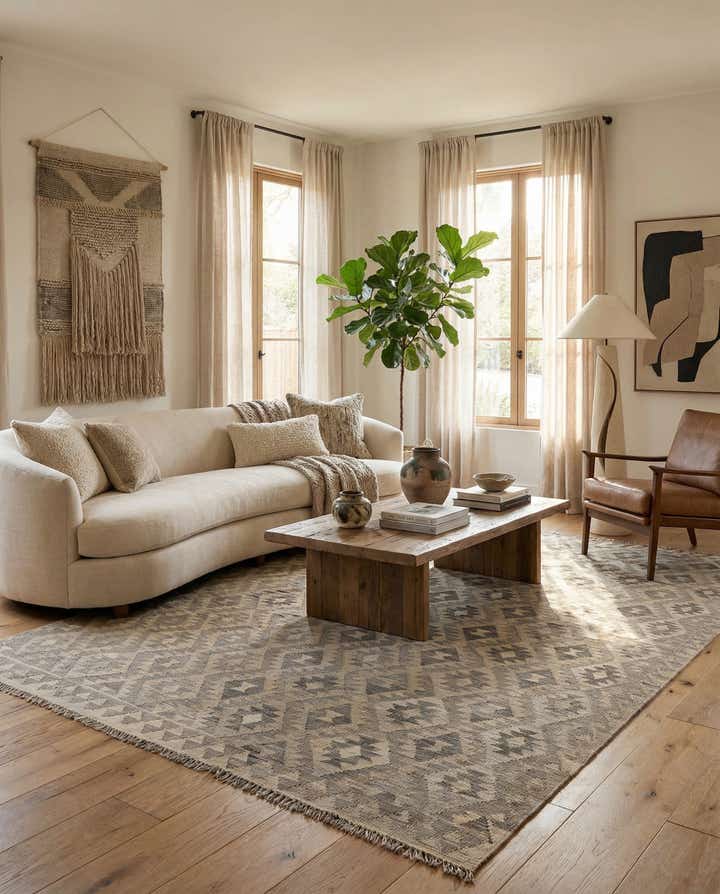 6' 8 x 9' 10 Hand Woven Kilim Maymana Wool Rug