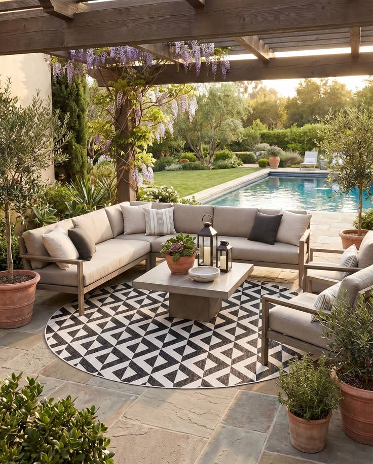 Detail image of 13' x 13' Easy-Clean Jill Zarin Indoor / Outdoor Round Rug