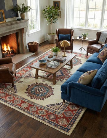 6' 2 x 9' 3 Hand Knotted Kazak Rug