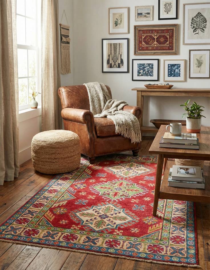 Detail image of 3' 2 x 4' 9  Hand Knotted Kazak Rug