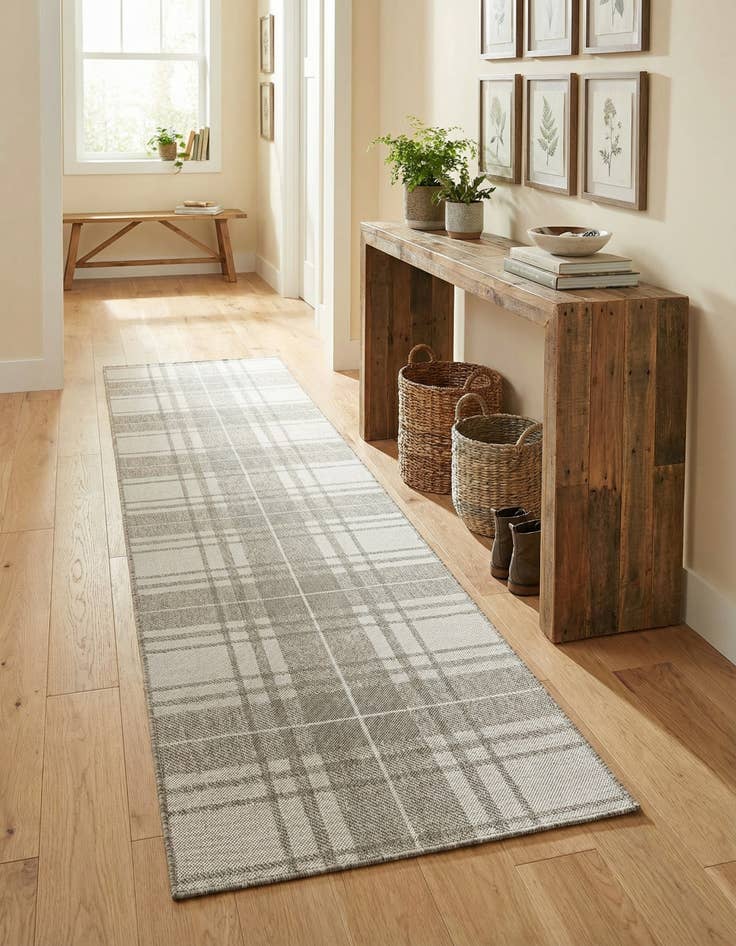 Detail image of 2' 7 x 12'  Washable Checkered Indoor / Outdoor Runner Rug