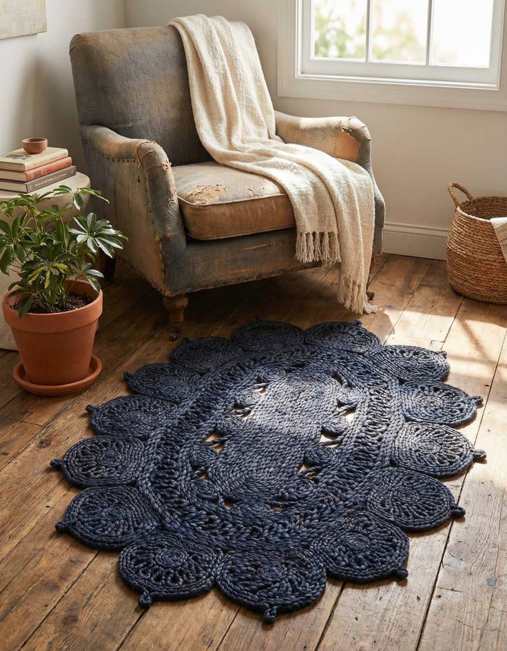 Detail image of  2' x 3' 1  Hand Braided Jute Oval Rug