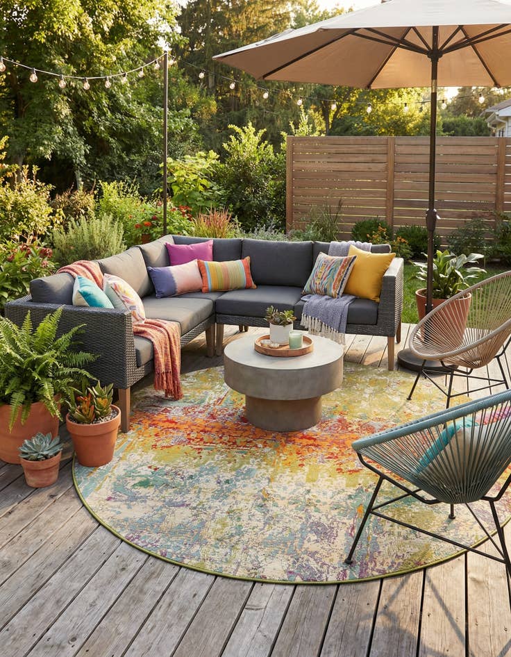 Detail image of 8' x 8'  Washable Modern Indoor / Outdoor Round Rug