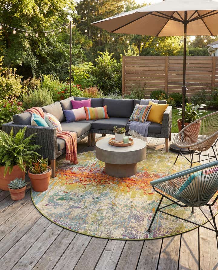 8' x 8' Easy-Clean Modern Indoor / Outdoor Round Rug