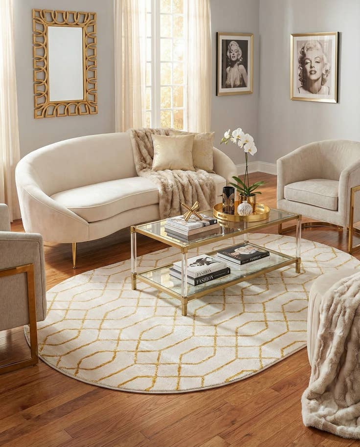 Detail image of 5' 3 x 8' Marilyn Monroe™ Glam Trellis Oval Rug