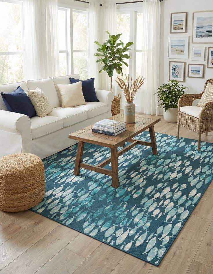 Detail image of  10' x 10'  Washable Coastal Indoor / Outdoor Square Rug