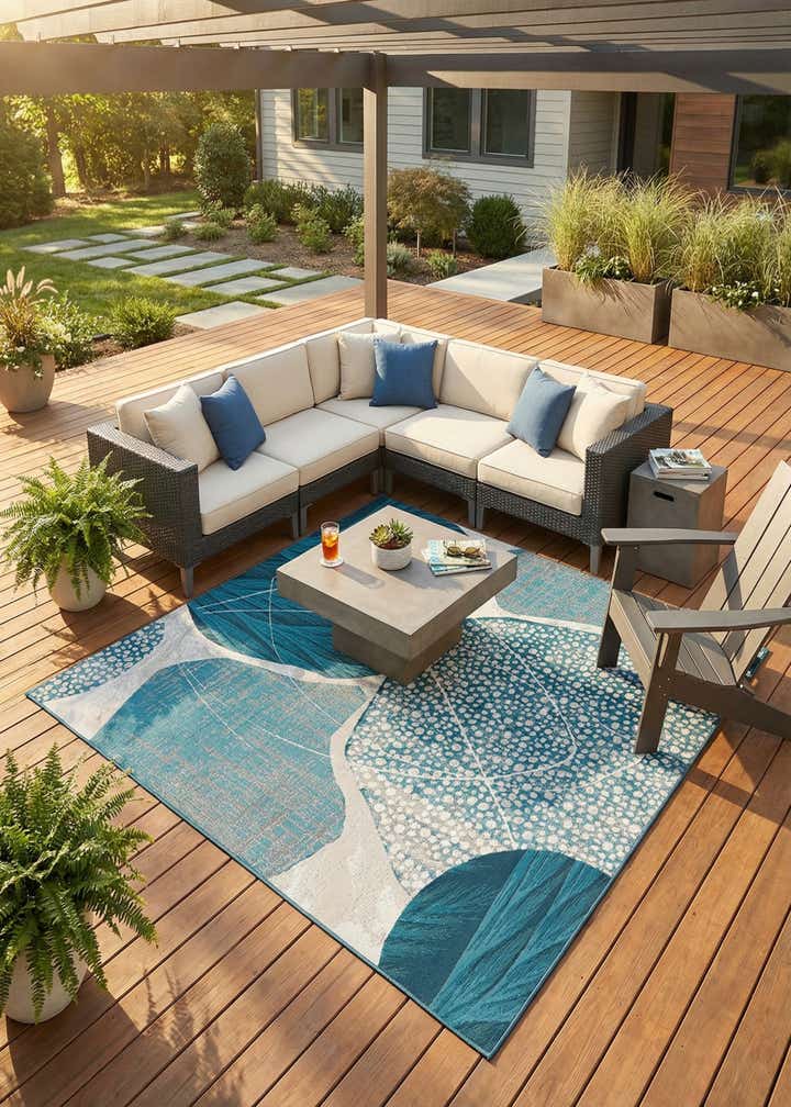 7' 10 x 7' 10 Easy-Clean Modern Indoor / Outdoor Square Rug