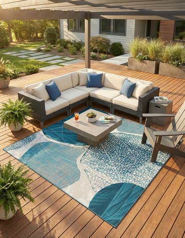 7' 10 x 7' 10 Easy-Clean Modern Indoor / Outdoor Square Rug