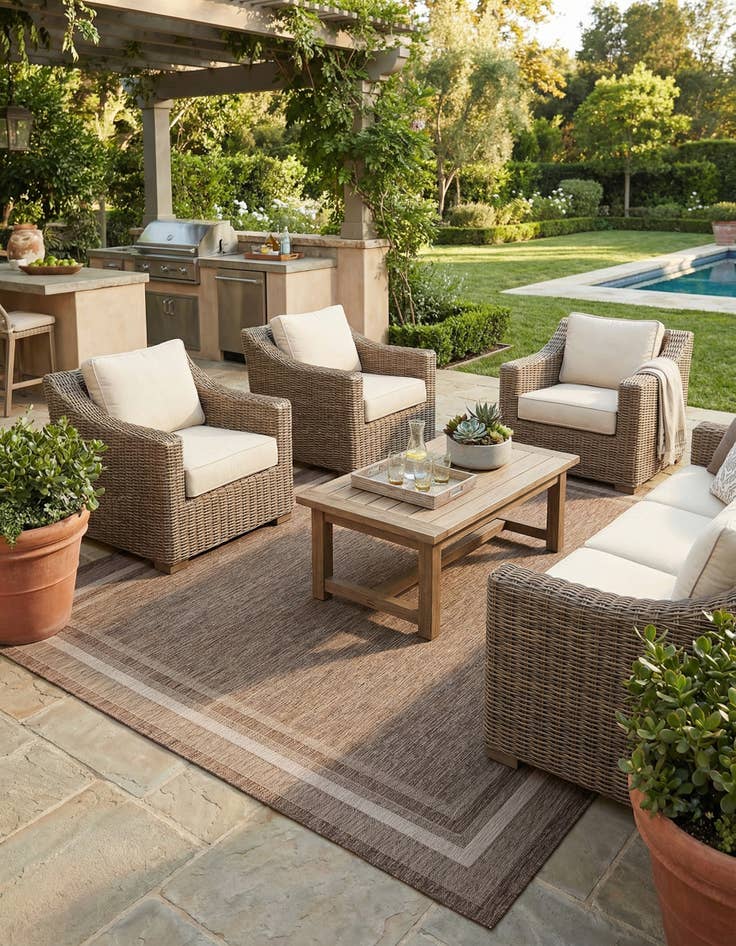 Detail image of 13' x 13'  Washable Border Indoor / Outdoor Square Rug