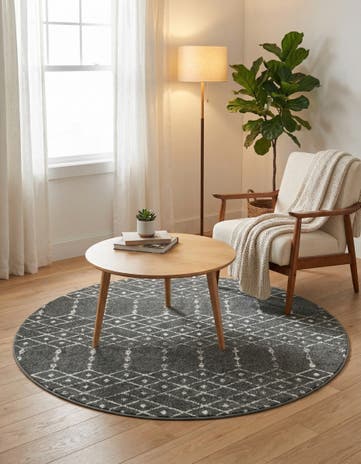 Charcoal Gray Paxon Trellis Round Rug