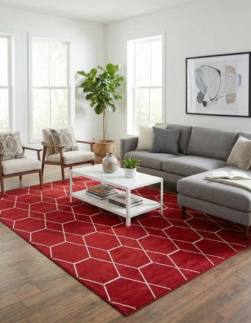 Red Lattice Frieze Rug