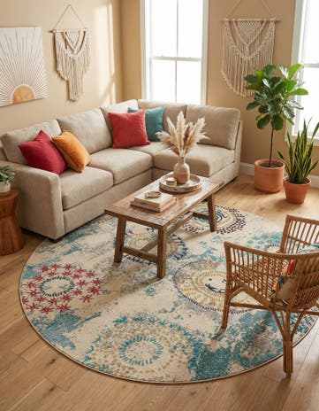 Beige Washable Casablanca Round Rug