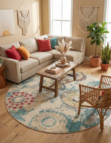 Beige Washable Casablanca Round Rug