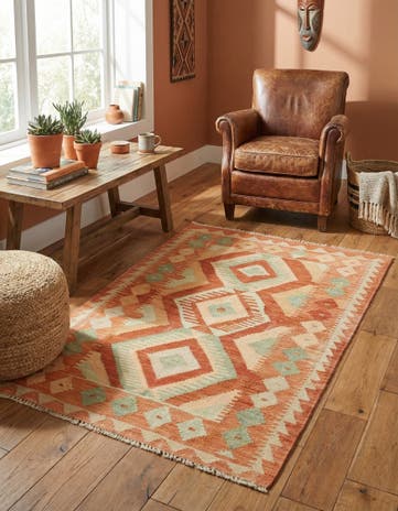 2' 9 x 4' 3 Hand Woven Kilim Waziri Wool Rug