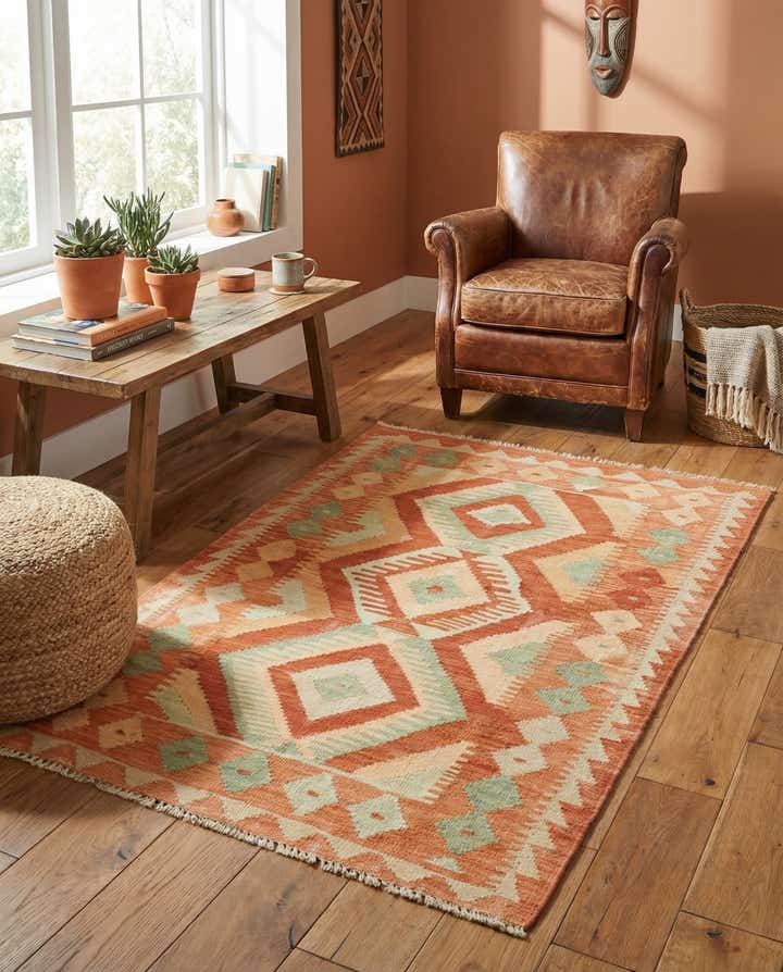 2' 9 x 4' 3 Hand Woven Kilim Waziri Wool Rug