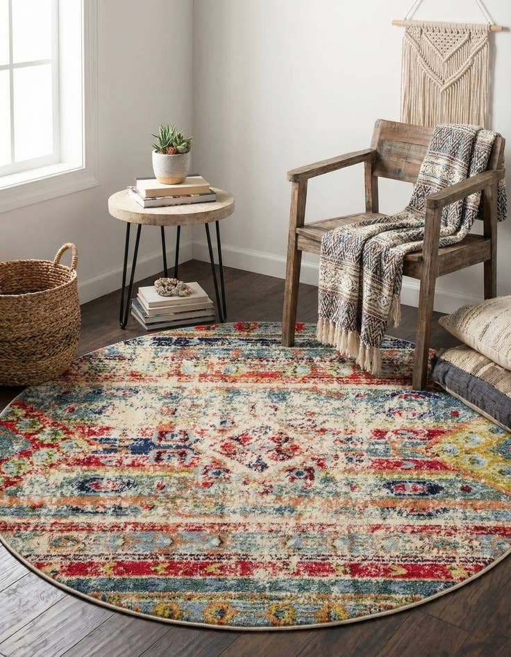 Detail image of 4' x 4'  Washable Santa Fe Round Rug