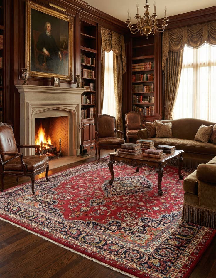 Detail image of 9' 8 x 13'  Hand Knotted Mashad Persian Wool Rug