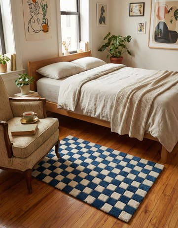Blue and White Hand Tufted Wool Rug