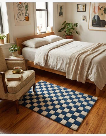Blue and White Hand Tufted Wool Rug