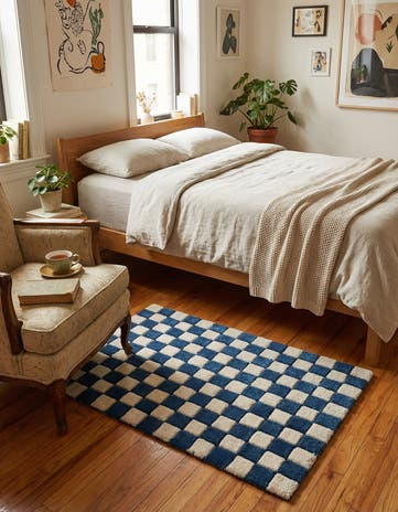 Blue and White Hand Tufted Wool Rug