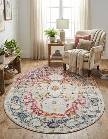 Pink Gray Madeline Vintage Oval Rug