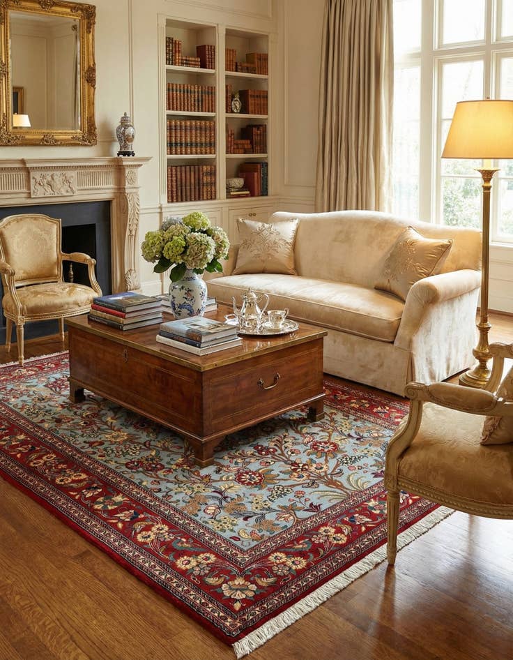 Detail image of 4' 9 x 7'  Hand Knotted Qom Persian Rug