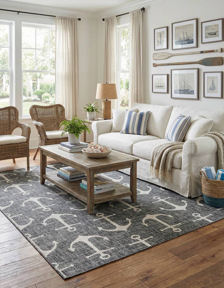 Detail image of 6' x 9'  Washable Coastal Indoor / Outdoor Rug