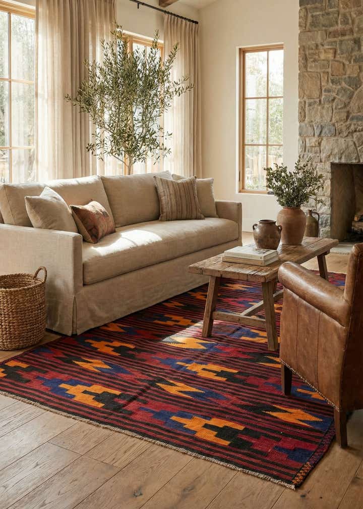 5' 5 x 9' 9 Hand Woven Kilim Fars Wool Rug