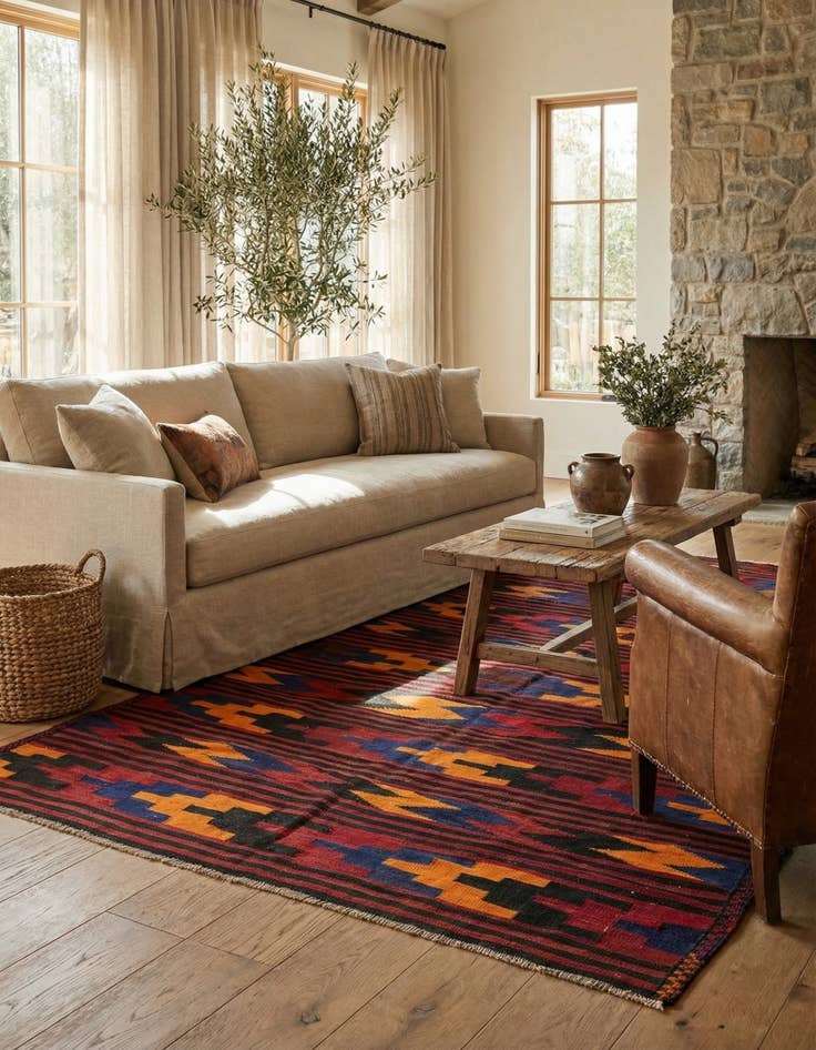 Detail image of 5' 5 x 9' 9  Hand Woven Kilim Fars Wool Rug