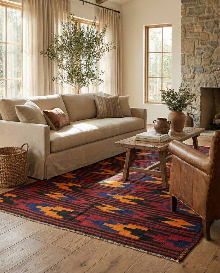 Detail image of 5' 5 x 9' 9 Hand Woven Kilim Fars Wool Rug